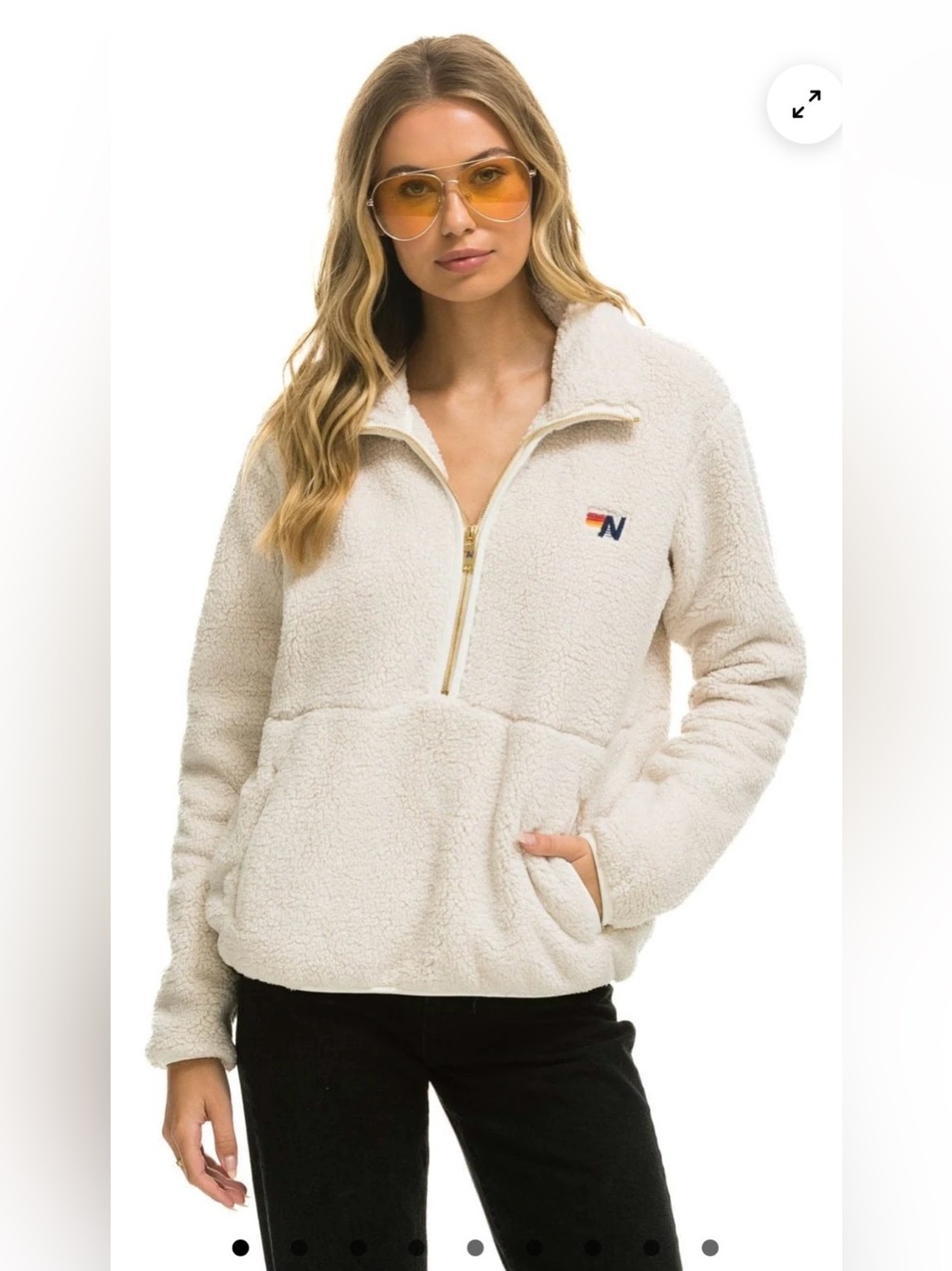 Aviator Nation unisex teddy fleece jacket half zip pullover vintage white small